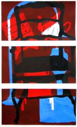 Stencil print by Rachel Hucker, Year 11, Ballarat Clarendon College Student artwork of a room interior triptych