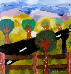 Acrylic on canvas by Lily Taubert-Gallagher, Year 6, Ballarat Clarendon College Student artwork of a landscape with road