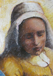 Maid with Milk Jug
Acrylic on canvas by Katie Paine, Year 11, Ballarat Clarendon College Student artwork of a portrait of a girl