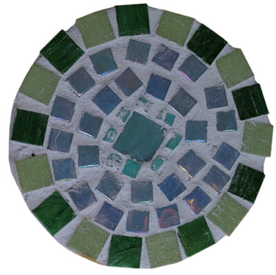 Mosaic on wood by Grace Russell, Year 6, Fitzroy Community School Student artwork of a mosaic