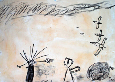 Ink and charcoal on paper by Josh Moulieris, Year 3, Fitzroy Community School Student artwork of a forest