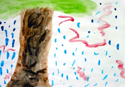 Watercolour on paper by Ella Berryman, Year 1, Fitzroy Community School Student artwork of a forest