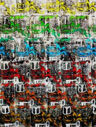 Lino cut and acrylic on canvas by Chantelle Rutter, Year 12, Mentone Grammar Student abstract artwork