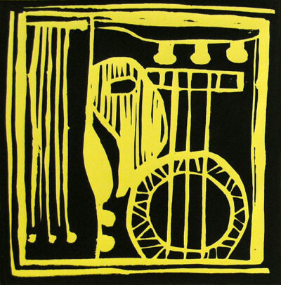 Student artwork of abstract instruments