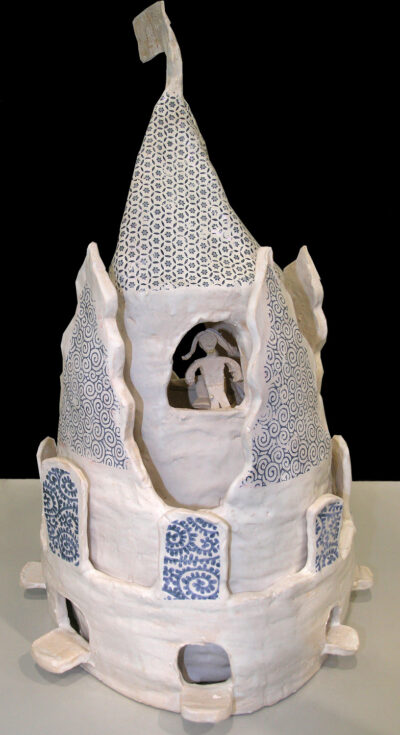 White earthenware with decals and glaze by Claire Lawler, Year 10, Penleigh and Essendon Grammar School Student artwork of a ceramic fortress