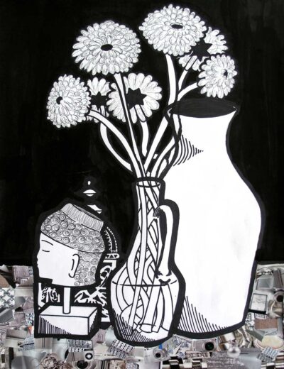 Ink and collage by Neda So, Year 9, Penleigh and Essendon Grammar School Student artwork of a still life