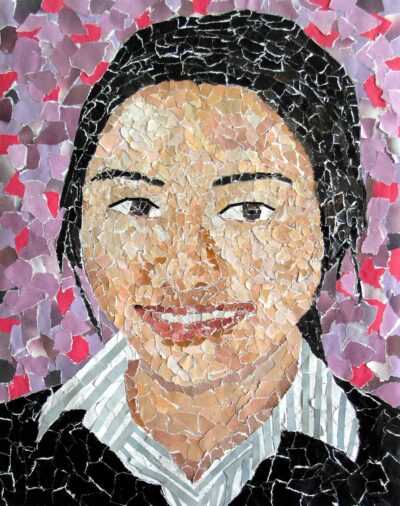 Collage on paper by Nancy Huang, Year 10, Penleigh and Essendon Grammar School Student artwork of a self-portrait
