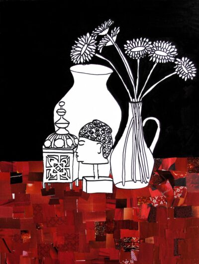 Ink and collage by Natalie Cefala, Year 9, Penleigh and Essendon Grammar School Student artwork of a still life