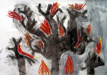 Charcoal, oil pastel and ink by Fiona Chu, Year 2, St Andrew’s Christian College Student artwork of bushfires