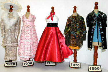 Mixed media by Maria Dokolas, Year 12, St John’s College Preston Student artwork of fashion costumes