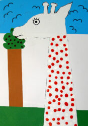 Collage and paint on paper by Evelyn Gentikoglou, Year 3, St John’s College Preston Student artwork of a giraffe