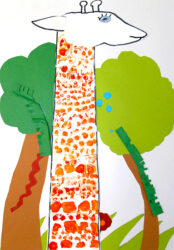 Collage and paint on paper by Zois Stavrakas, Year 5, St John’s College Preston Student artwork of a giraffe