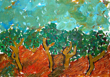 Acrylic on paper by Christina Fotias, Year 6, St John’s College Preston Student artwork of a landscape