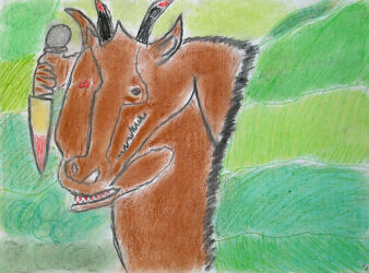 Pastel on paper by Thane Nikiou, Year 5, St John’s College Preston Student artwork of a minotaur