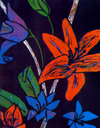 Lino cut print on paper by Grace Edgar, Year 8 Student artwork of flowers