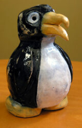 Glazed porcelain by Tim Torreele, Year 7 Student artwork of a ceramic penguin