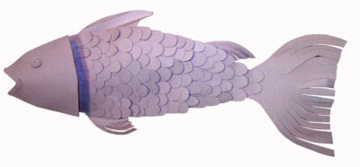 Low relief paper construction by Olivia Rae Doyle, Class 8, Sophia Mundi Steiner School Student artwork of a fish