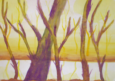 Watercolour on paper, Lily Tait, Class 8, Sophia Mundi Steiner School Student artwork of a landscape
