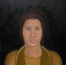 Oil paint on canvas by Allisha Brown, Year 12 Student artwork of a self-portrait