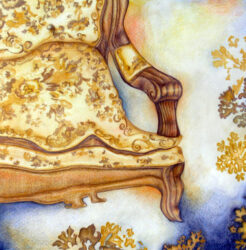 Coloured pencil on paper by Jade Dignam, Year 12 Student artwork of an ornate armchair