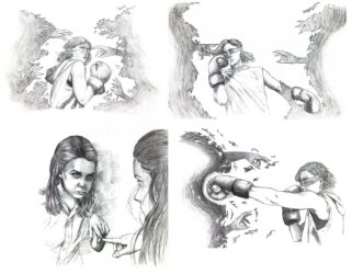 Graphite pencil on paper by Molleigh Lewis, Year 12, Beaconhills College Student artwork of a girl fighting dark thoughts