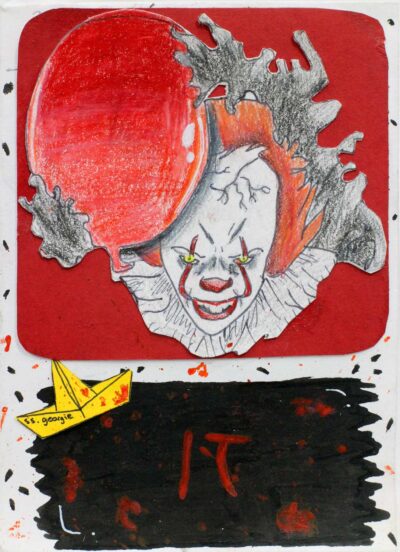 Paint, pens and coloured pencils on paper by Brianna Balfour-Smith, Year 7, Beaconhills College Student artwork booklet about the 'It' film