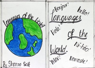 Pencil and pen on paper by Shanze Saif, Year 7, Beaconhills College Student artwork book of languages