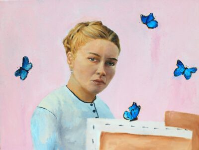 Oil paint on canvas by Alyssa Chin, Year 10, Camberwell Girls’ Grammar School Student artwork of Amy March from 'Little Women'