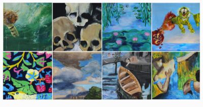 Acrylic paint on canvas by Aneeha Shah, Elle Damianidis, Emily Deo, Erik Wendler-Canning, Simra Islam, Tonia Tyurina, Valerie Nuth and Yilin Zhou, Year 8, Huntingtower Student artwork inspired by famous 20th century artworks