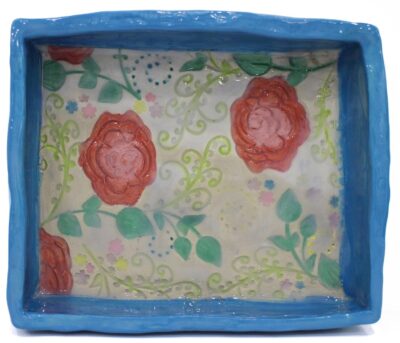 Glazed ceramic by Keira Ling, Year 9, Huntingtower Student artwork of a ceramic platter