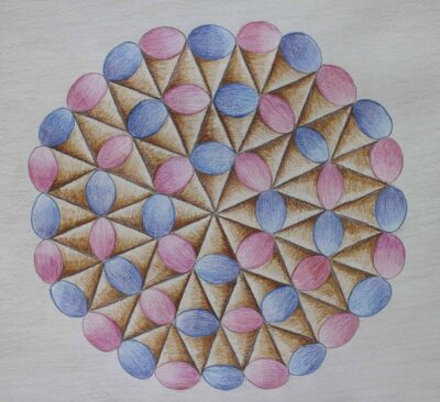Pencil and paper by Alycia Liew, Year 9, Kilvington Grammar School Student artwork of a geometric circle of ice cream cones