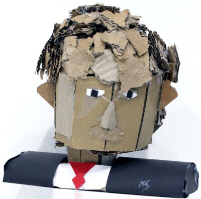 Cardboard and paper by Max Ha-Cooke, Year 4, Melbourne Montessori School Student artwork of a cardboard portrait bust