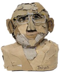 Cardboard and paper by Joshua Sheard, Year 4, Melbourne Montessori School Student artwork of a cardboard portrait bust