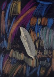 Leaf and metallic pencil on paper by Luke Makris, Prep, Yarra Valley Grammar Student artwork