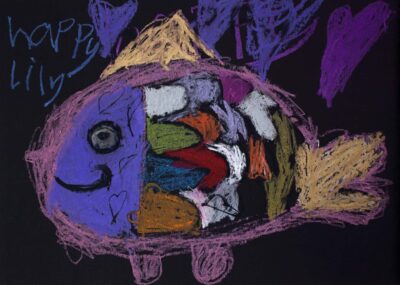 Oil pastel on paper by Lily Hunt, Year 1, Yarra Valley Grammar Student artwork of a fish
