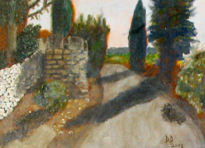 Oil on canvas board by Dino di Loreto, Year 8, Alphington Grammar Student artwork of a landscape