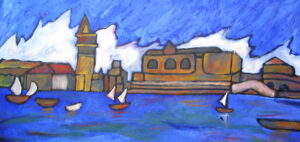 Acrylic on canvas by Michael Lin, Year 11, Alphington Grammar Student artwork of a seascape