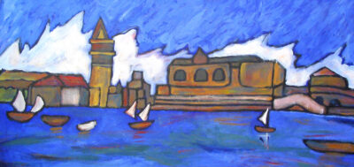 Acrylic on canvas by Michael Lin, Year 11, Alphington Grammar Student artwork of a seascape