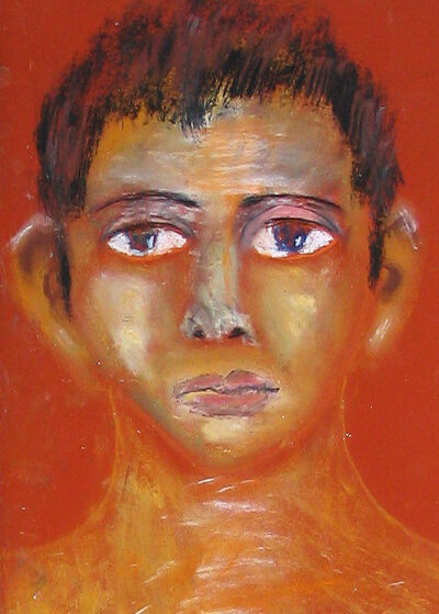 Pastel on toned paper by Harrison Bergamin, Year 10, Alphington Grammar Student artwork of a portrait