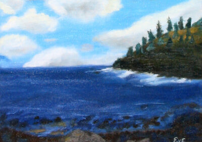 Oil on canvas board by Eve Potamianos, year 6, Alphington Grammar Student artwork of a seascape
