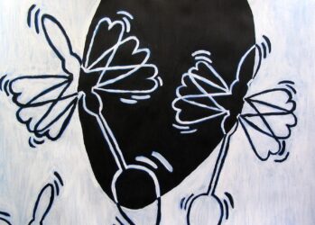 Acrylic on paper by Rachel Hall, Year 10, Ballarat and Clarendon College Student artwork of birds flying by