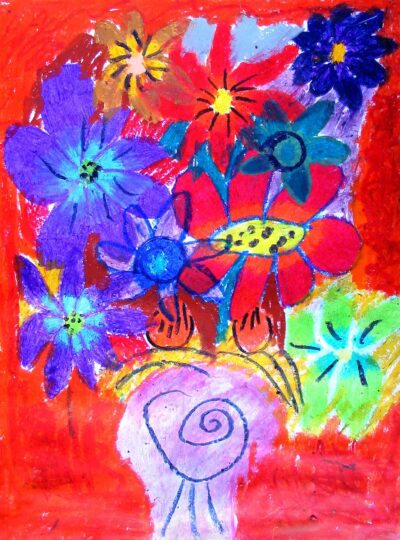 Student artwork of flowers in a vase