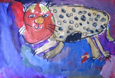 Student artwork of a spotted cat