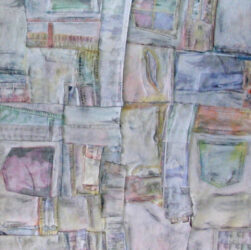 Student artwork of patchwork denim