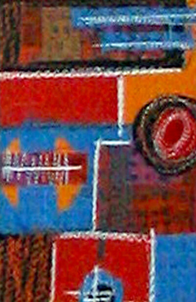 Fabric collage and machine embroidery by Bryce Alards, Year 7, Beaconhills College Student artwork of the elements of art