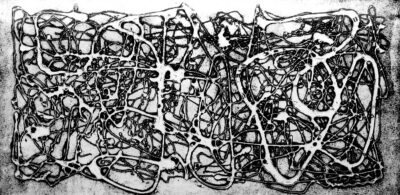 Monoprint on paper by Laura Griffin, Year 12, Beaconhills College Student abstract art in black and white