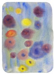 Watercolour on paper by Siena Monty, Class 1, Castlemaine Steiner School and Kindergarten Student artwork of flowers on blue