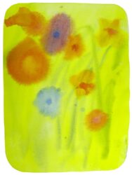 Watercolour on paper by Fin Bujeya, Class 1, Castlemaine Steiner School and Kindergarten Student artwork of flowers on yellow