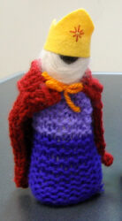 Woollen yarn by Coco Moysey, Class 3, Castlemaine Steiner School and Kindergarten Student artwork of a knitted king