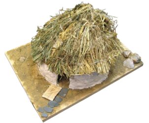 Clay, stone and straw by Bianca Lucchesi, Class 3, Castlemaine Steiner School and Kindergarten Student artwork of a house with thatched roof